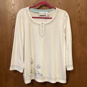 Alfred Dunner‎ Blouse Nautical Motif Womens Size L-XL Cotton/Polyester Blend